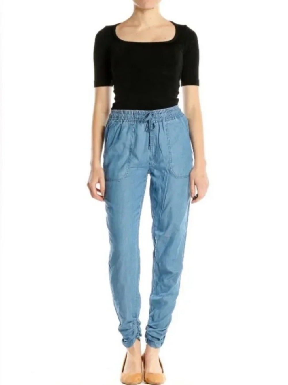 Thread & Supply Light Wash Chambray Joggers, Light Blue, Size S